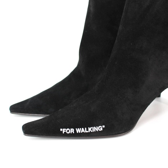 Off-White Virgil Abloh Black Suede For Walking Heeled Ankle Bootie 37 NEW Heels - Picture 3 of 8